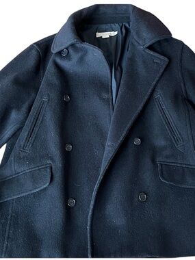 J Crew Wool Blend Pea Coat Sz Large Navy Blue Lined